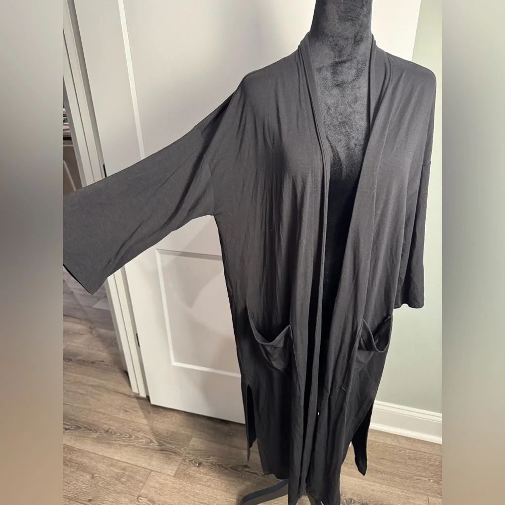 Eileen Fisher black Lightweight Tencel Cardigan Sweater Open Front